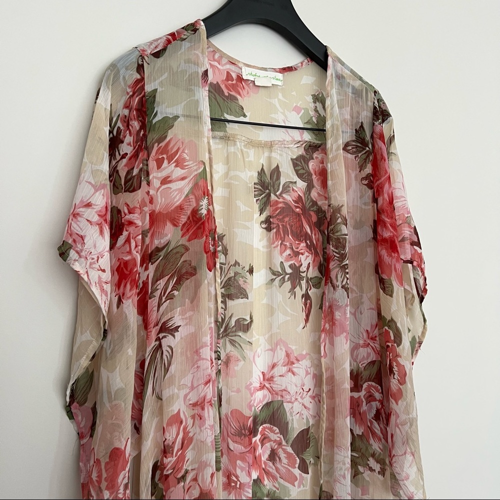 ANTHROPOLOGIE • Flowy Sheer Rose Long Kimono Robe